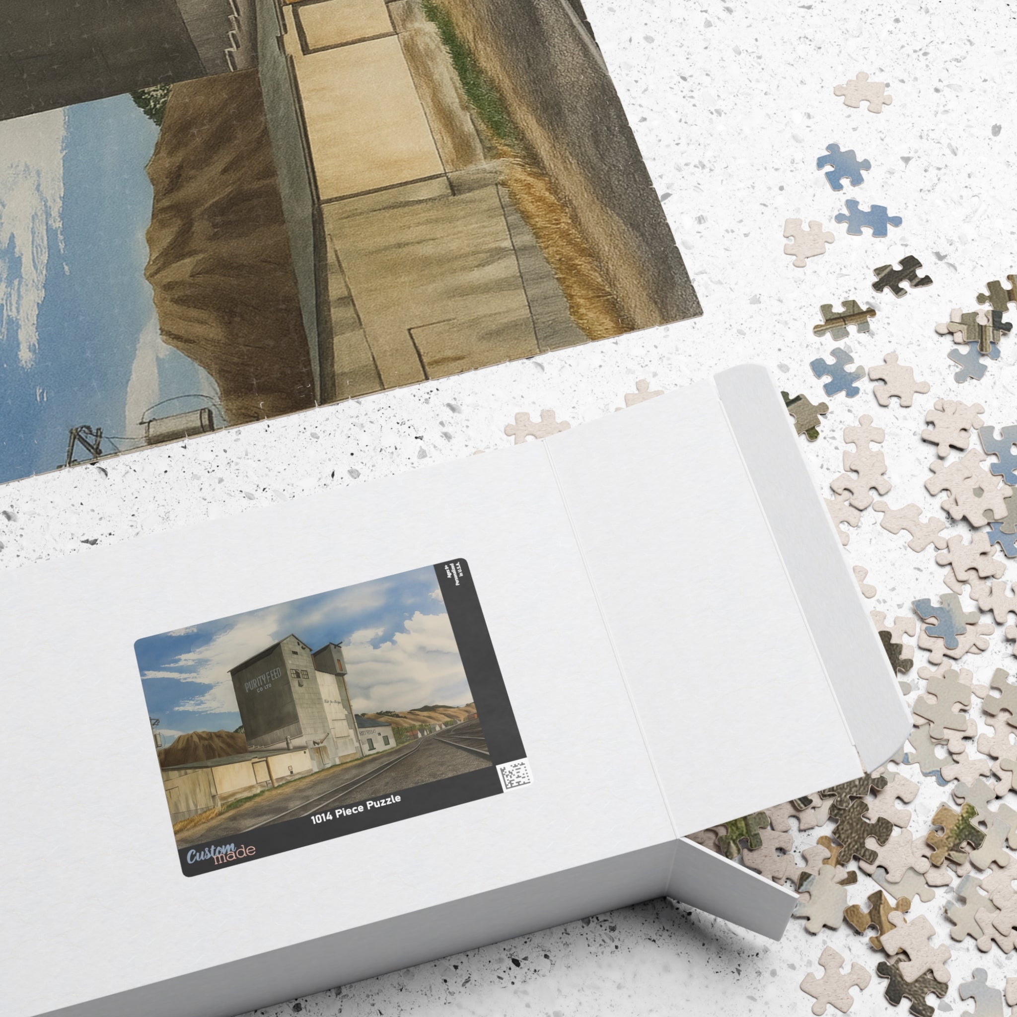 Prairie Grain Elevator Jigsaw Puzzle — Vintage Rural Train Station Scene (110–1014 pcs)